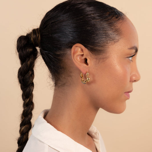 Vurchoo Jewellery Gaia Link Sculptural Grey Jasper Statement Hoops Gold