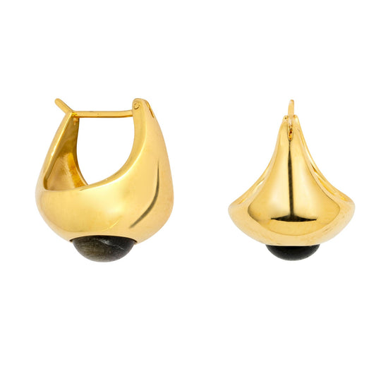 Vurchoo Jewellery Bold Sol Hoop Earrings with Black Onyx in Gold