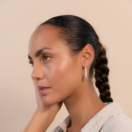 Vurchoo Jewellery Streamline Long Hoops Minimalist Silver Earrings