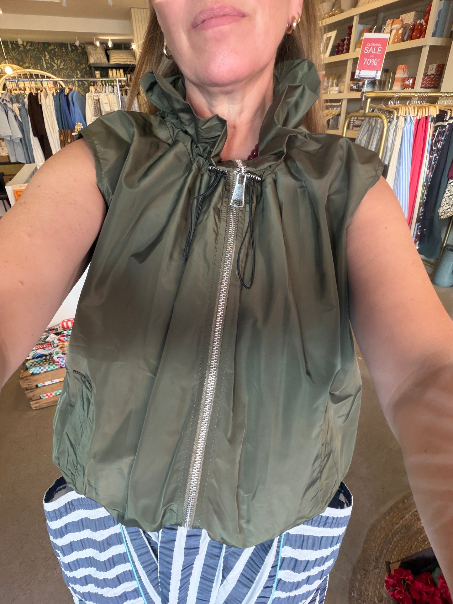 Marta Anthea Ruffled Gilet in Khaki Green