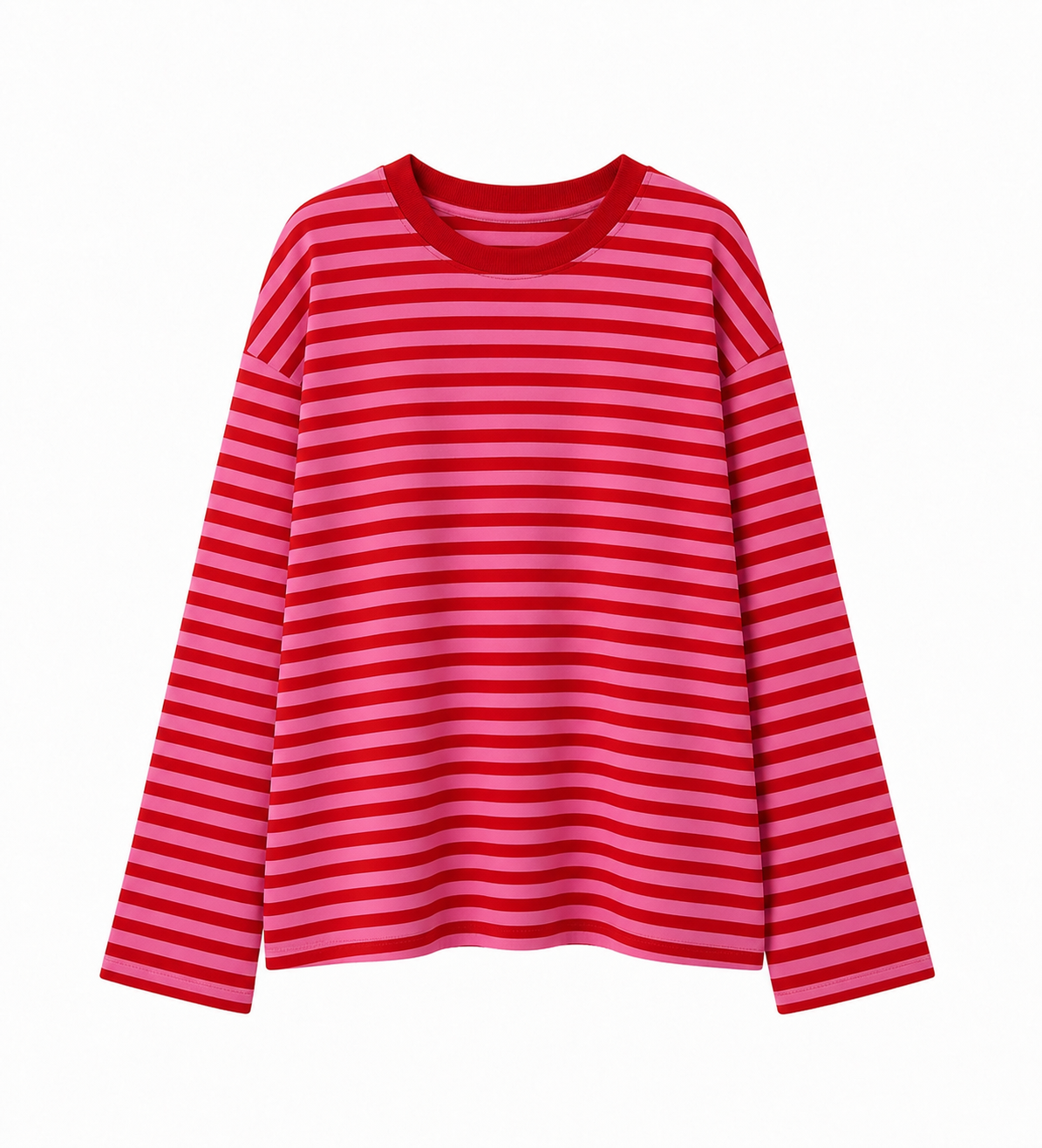 Red and pink striped long-sleeve shirt on a white background