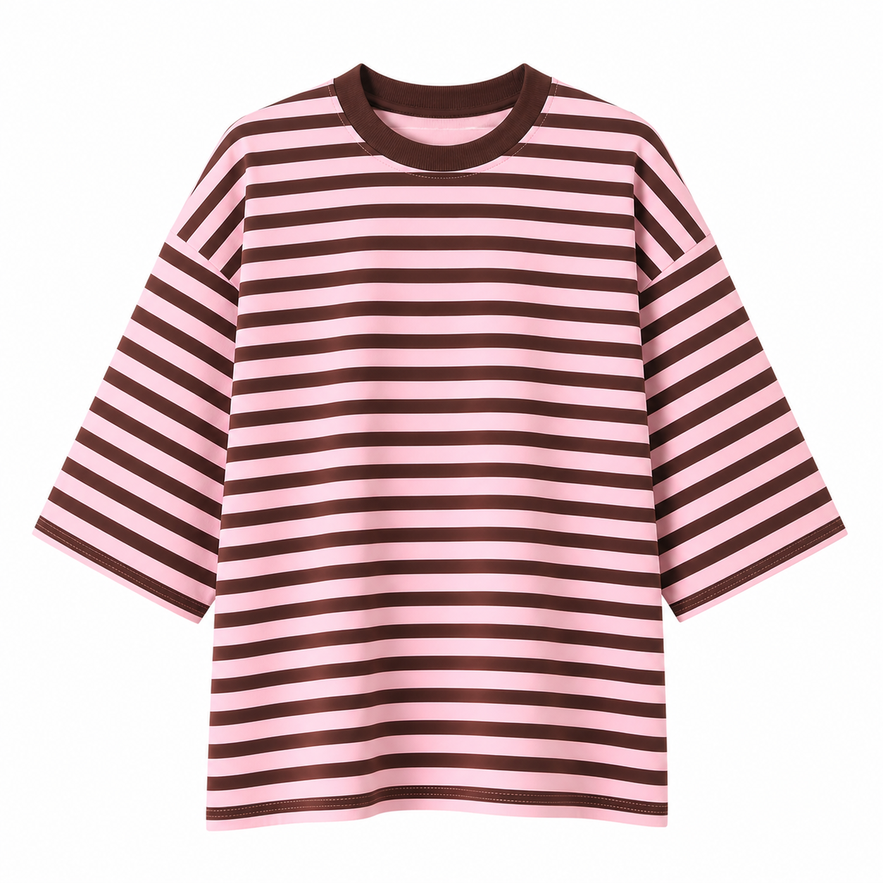 Pink and brown striped dress on a white background
