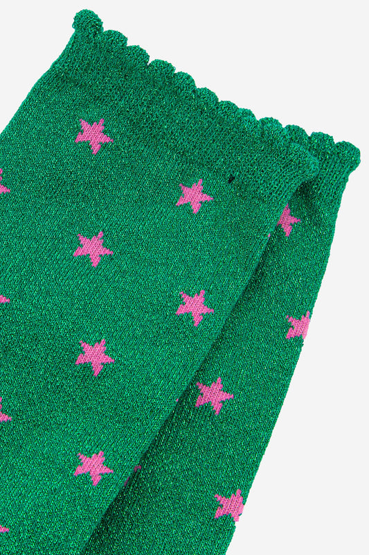 Women's Glitter Socks - Green, Stars