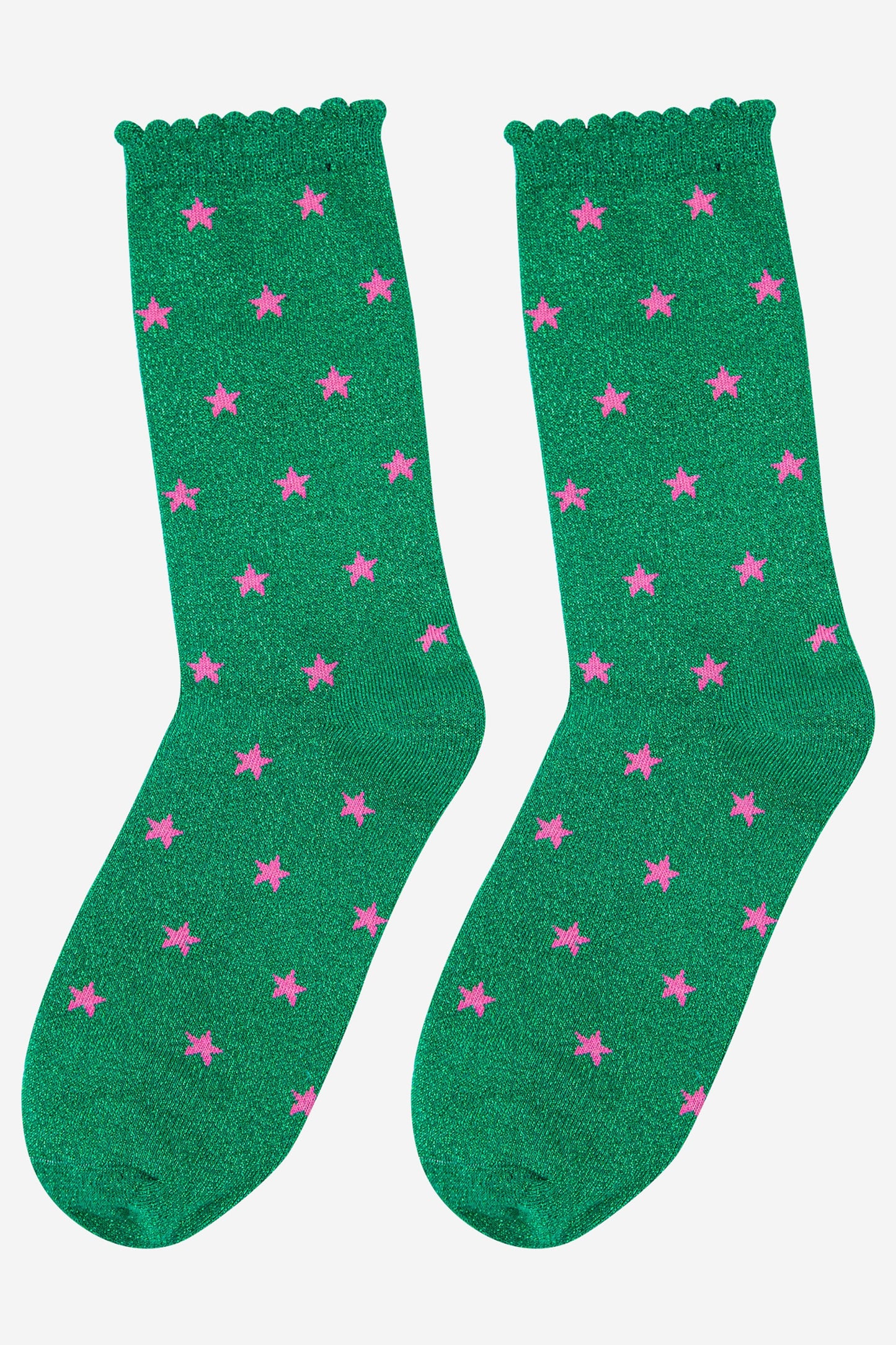 Women's Glitter Socks - Green, Stars