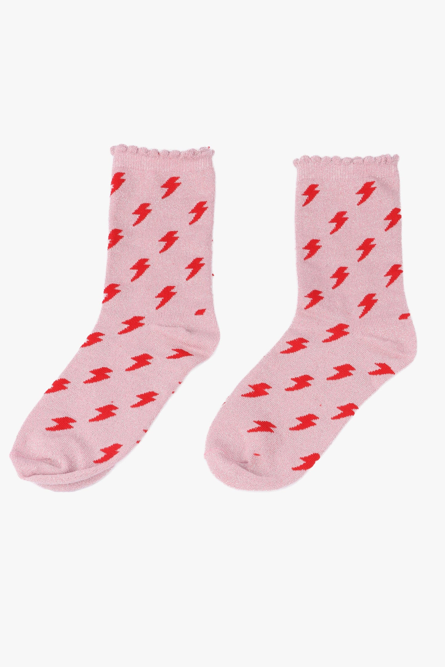 Women's Glitter Socks - Pink/Red, Lightning Bolts
