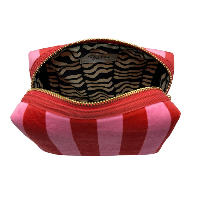 Sixton London Pink Stripe Make-up Bag & Palm Leaf Brooch - Small