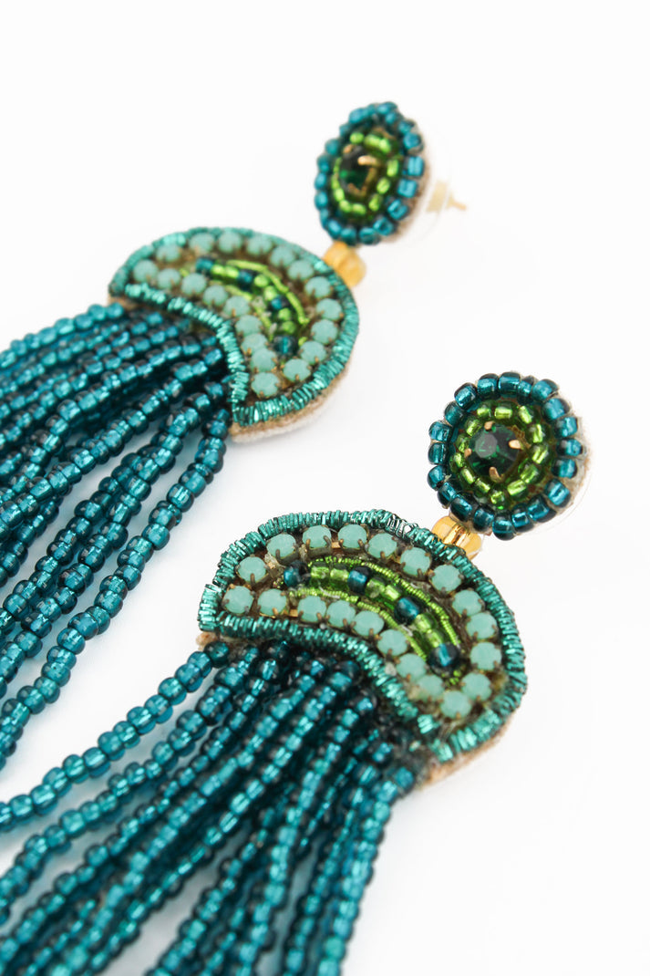 My Doris Beaded Green Jellyfish Drops Earrings