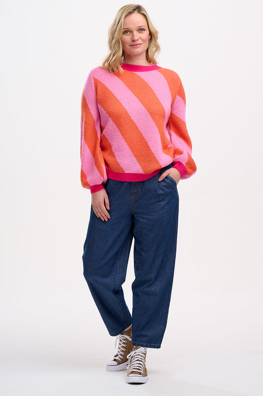 Sugarhill Brighton Essie Jumper in Pink & Orange Diagonal Stripe