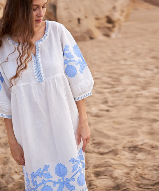 Rose & Rose Kerr Dress Ivory and Sky