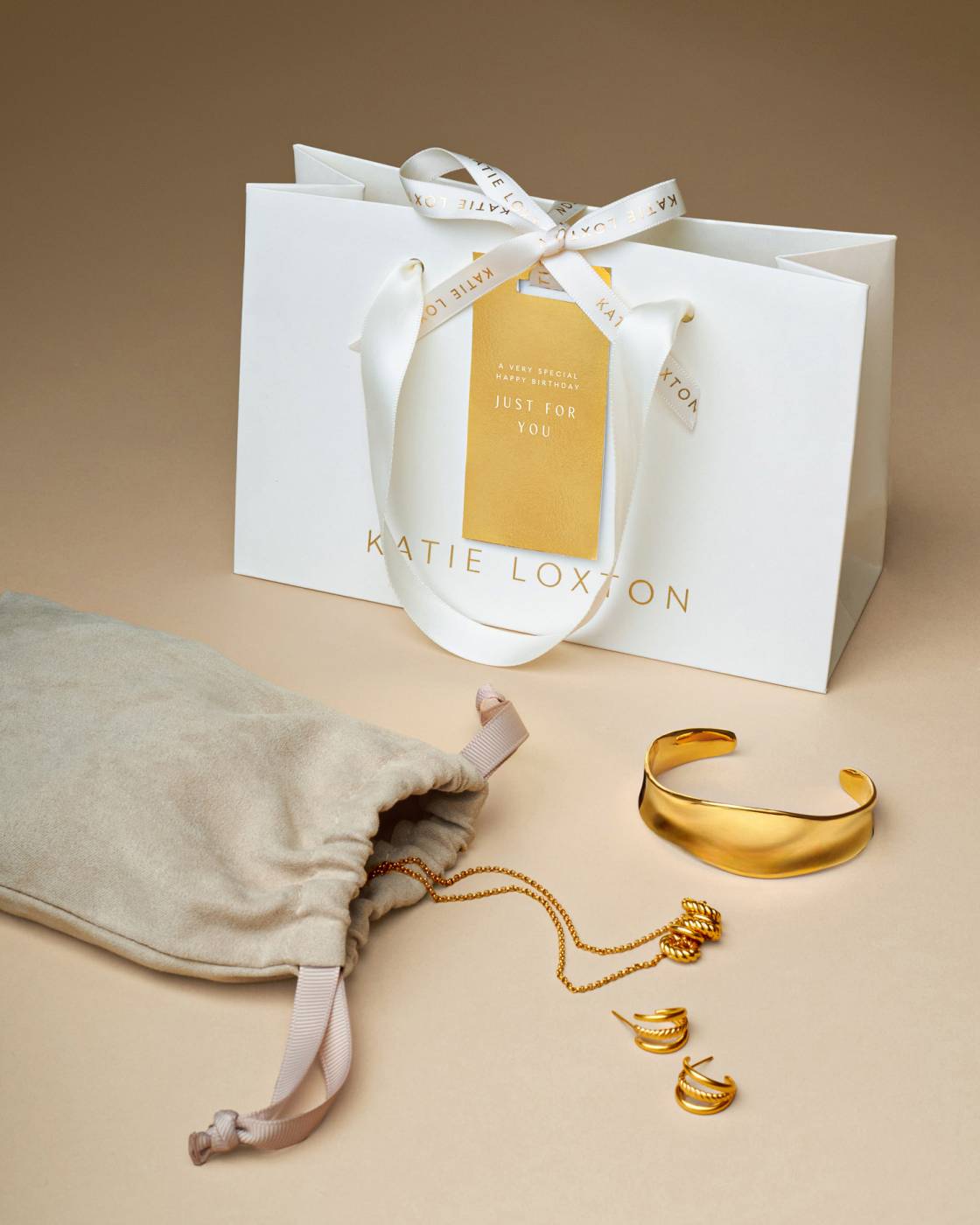 Katie Loxton Azura Waterproof Gold T-Bar Hoop Earrings