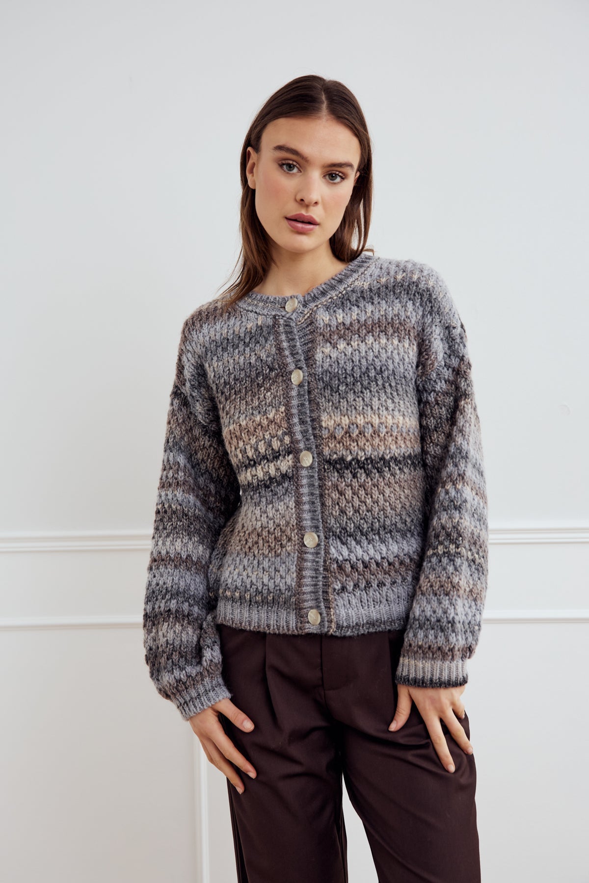 Noella Kae Knit Cardigan in Light Grey Mix