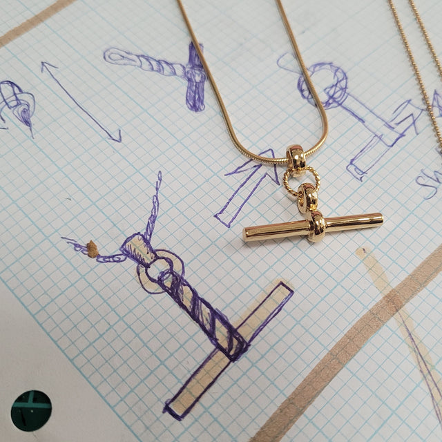 Kelly Springham Gold T-Bar Necklace with Snake Chain