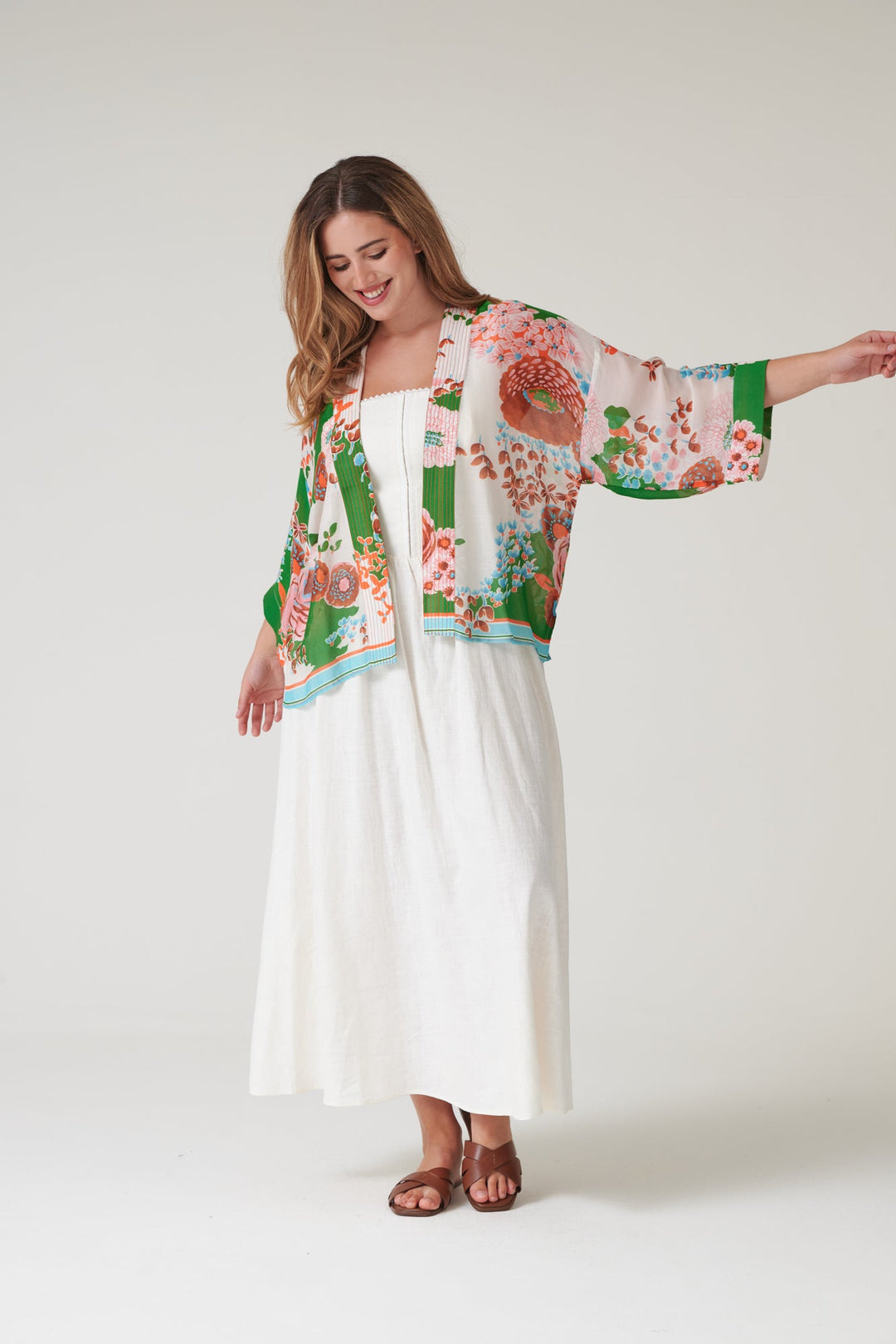 One Hundred Stars Kitsch Bouquet Green Kimono