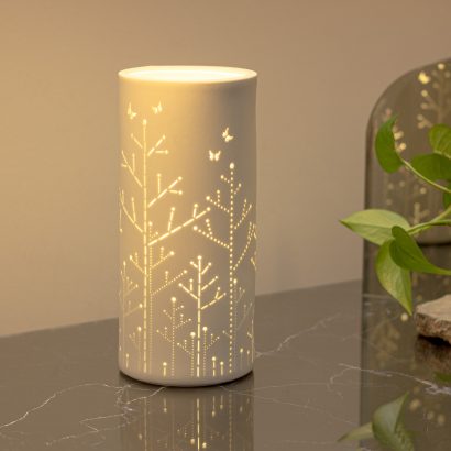 White Column Lamp Butterflies on Stems 28cm