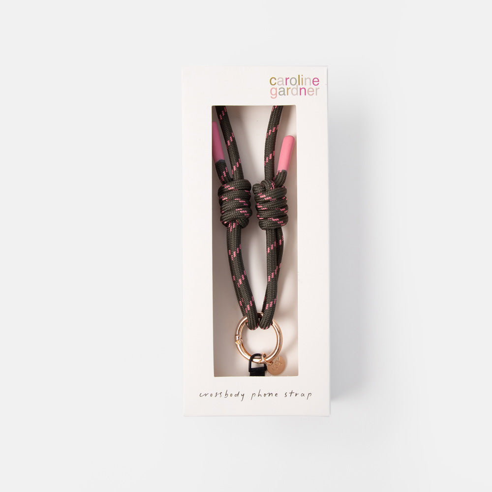 Caroline Gardner Khaki & Pink Cord Crossbody Phone Strap