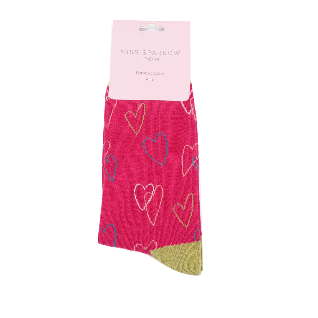Miss Sparrow Sketch Hearts Socks Red