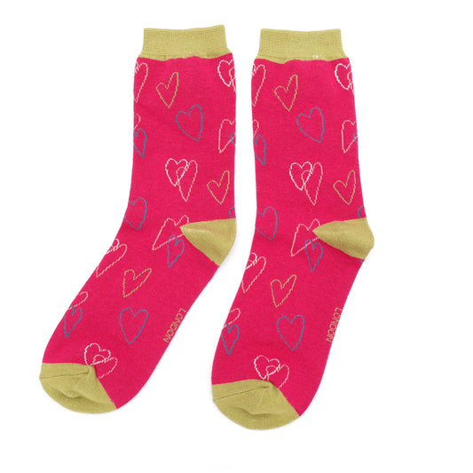 Miss Sparrow Sketch Hearts Socks Red