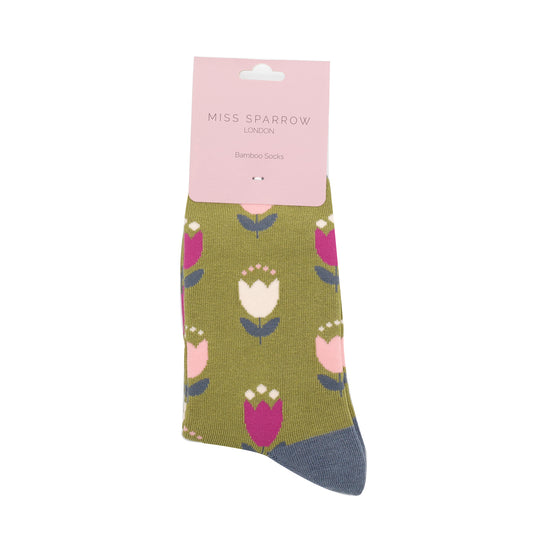 Miss Sparrow Tulips Socks Moss