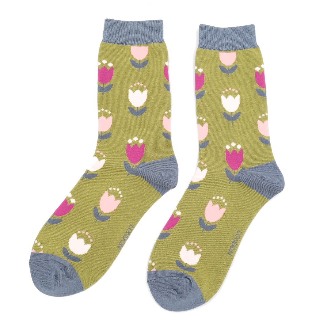 Miss Sparrow Tulips Socks Moss