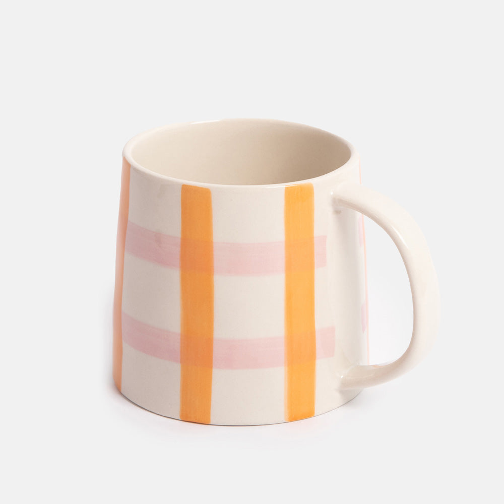 Caroline Gardner Orange/Pink Check Large Ceramic Mug
