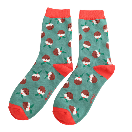 Miss Sparrow Christmas Puddings Socks Green