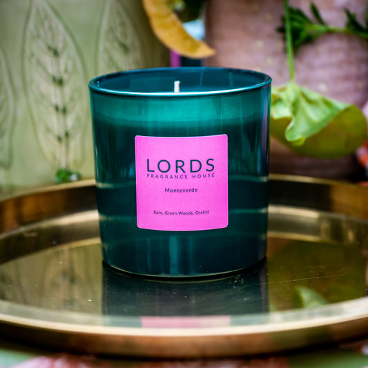 LORDS Fragrance House - Three Wick Candle - Monteverde - Green Glass