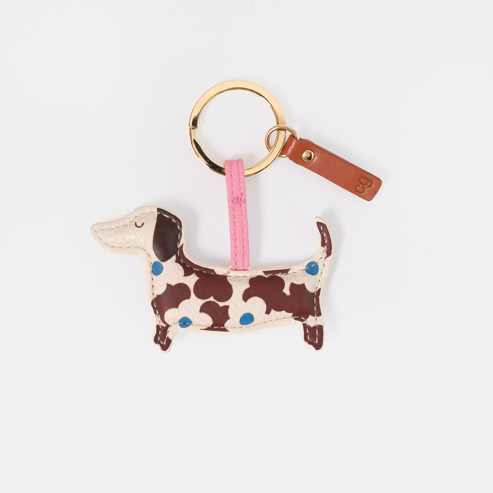 Caroline Gardner Wine & Blue Flower Sausage Dog Keyring