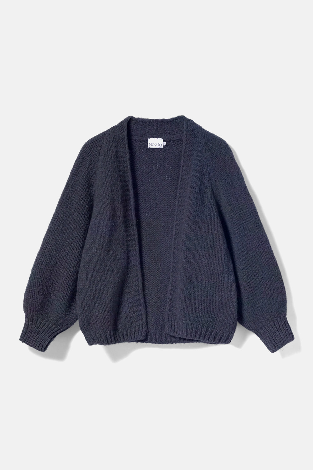 Noella Fora Knit Cardigan in Navy. Navy blue cardigan on a light grey background