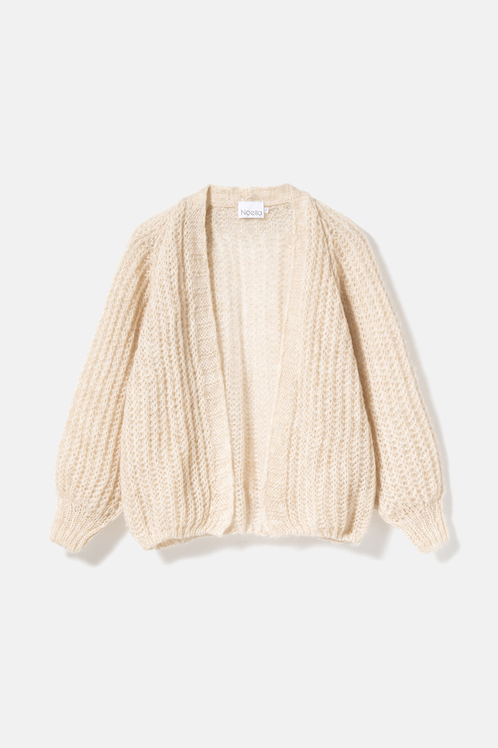 Noella Joseph Knit Cardigan Beige. Beige cardigan on a light gray background
