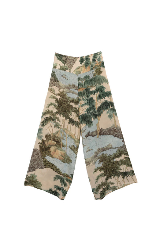 One Hundred Stars Rivers and Trees Natural Crepe Palazzo Pants