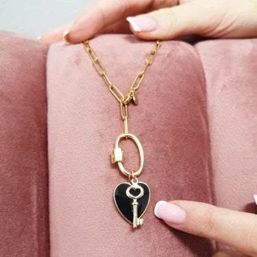 Oval Carabiner Long Link Chain Necklace - Gold Plated