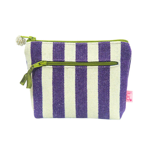 Cotton Seaside Stripe Purple Purse 14 x 9cm