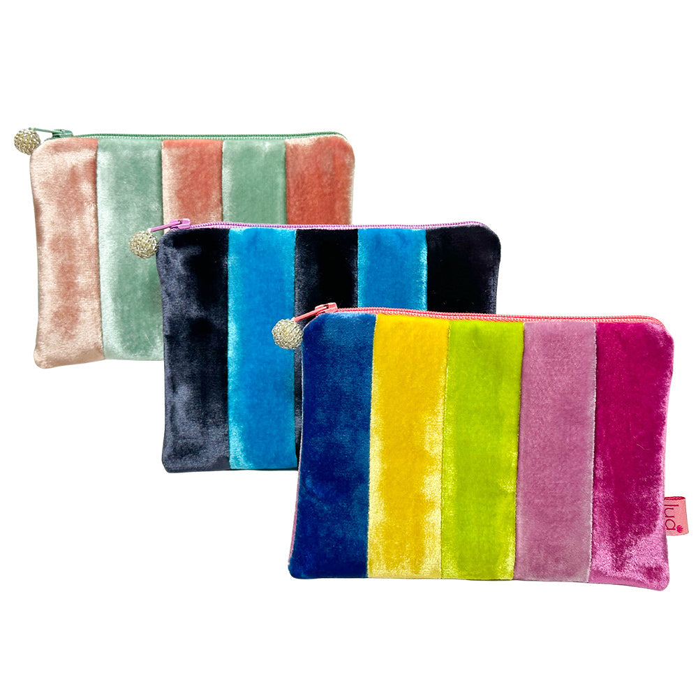 Lua striped coin purse made from soft silk velvet