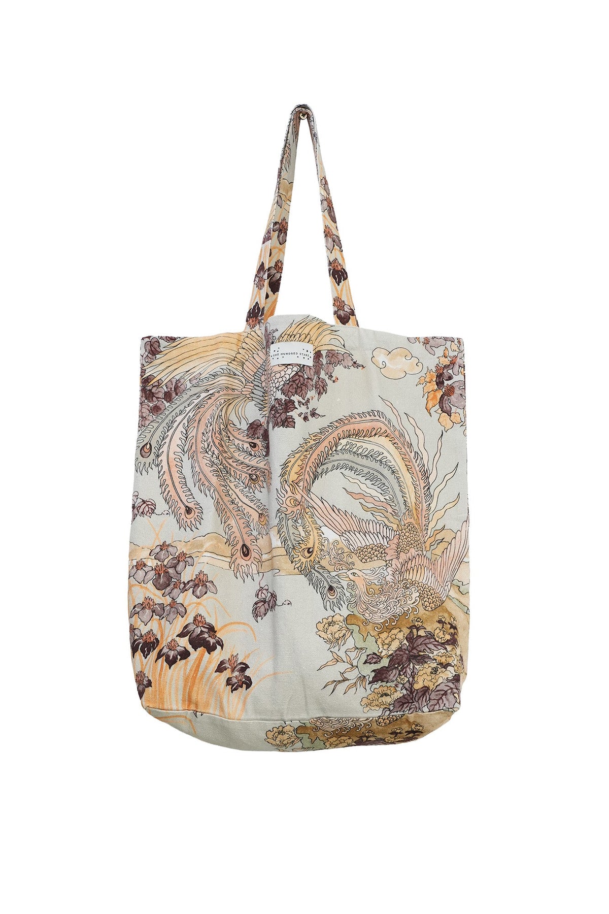 Tote bag with floral design on a white background