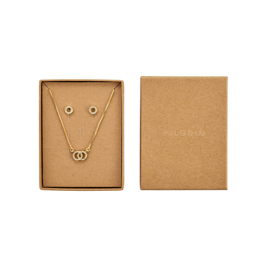 Pilgrim HARLAN gift set, necklace & earrings, gold-plated