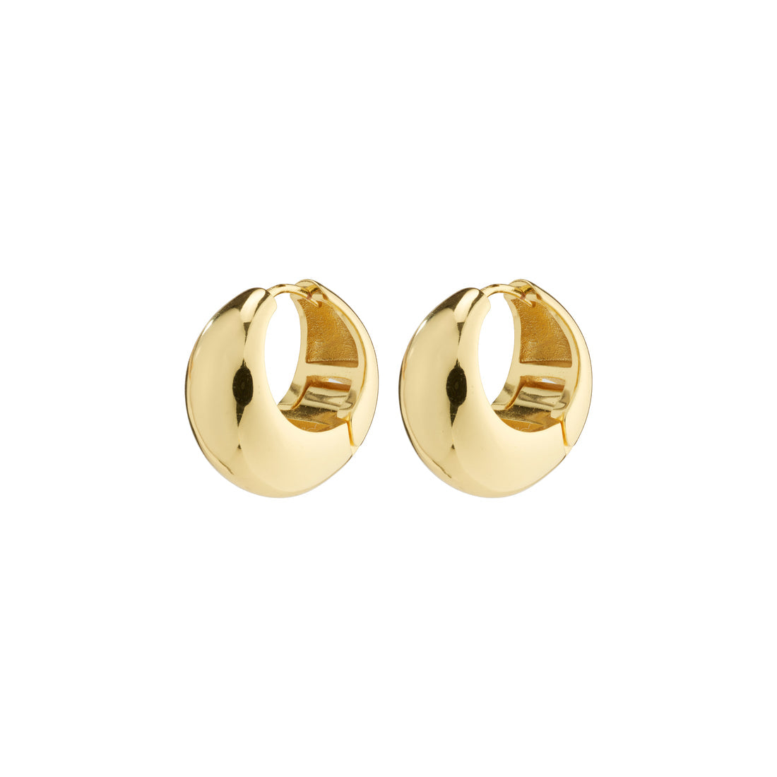 Pilgrim IOANNA chunky hoops gold-plated. Pair of gold hoop earrings on a white background