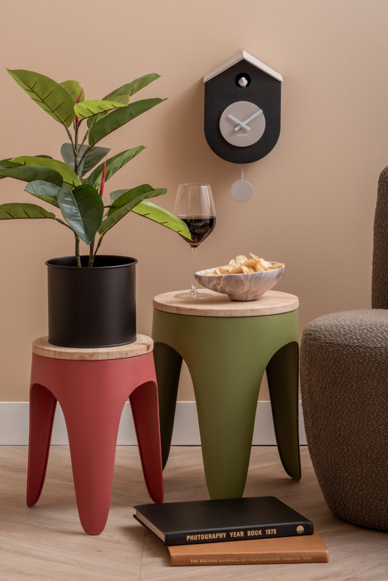 Present Time Stool Set Double Funky in Army Green and Red