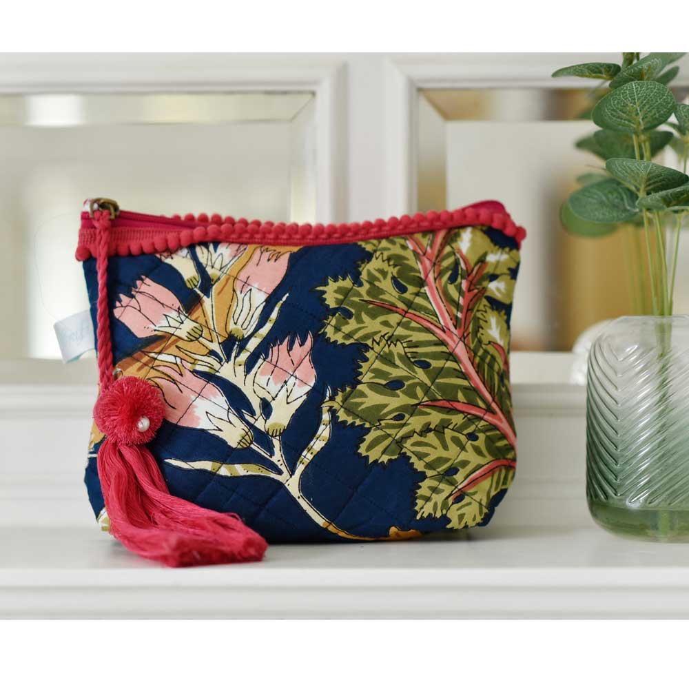 Powell Craft Blue Carnation Make up bag