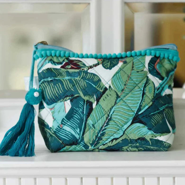 Green Leaf Print Make Up Bag