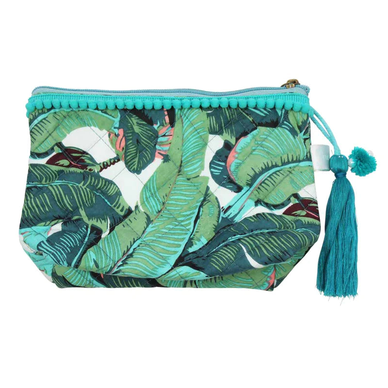 Make Up Bag - Green Leaf Print 100% Cotton