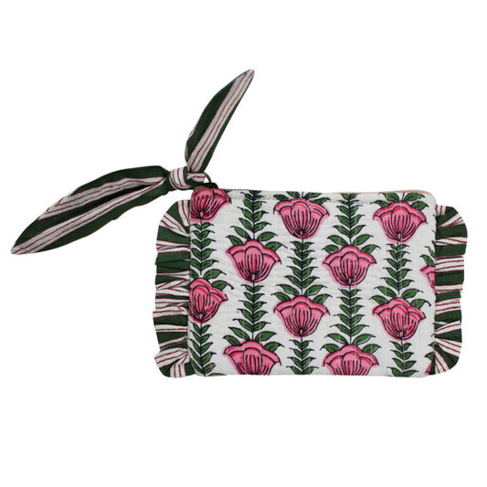 Powell Craft Pink & Green Damask Style Floral Print Small Purse