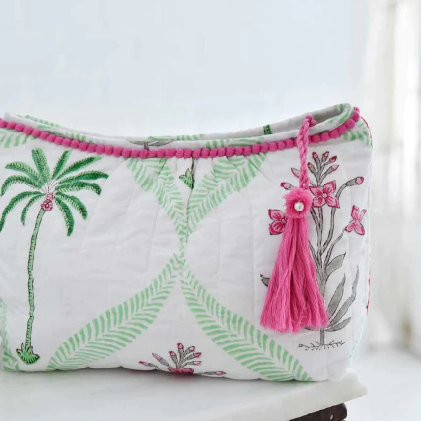 Powell Craft Floral Pink Palms Wash Bag - 100% Quilted Cotton