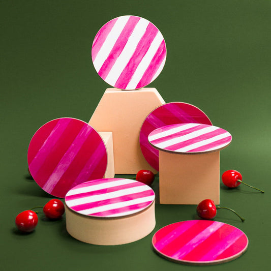 Toasted Crumpet Raspberry & Cherry (Stripes) Round Coaster