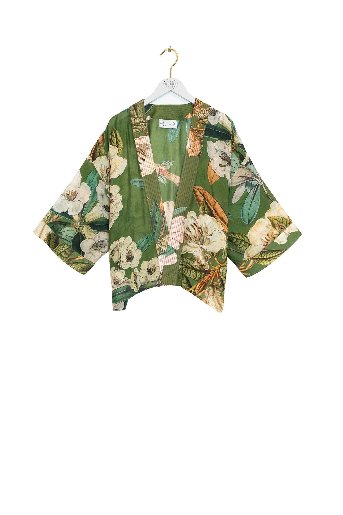 One Hundred Stars Rhodoleia Green Kimono