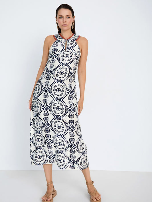 Skatie Ethnic Print Dress in Marine