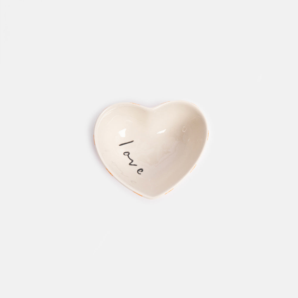 Caroline Gardener Heart Shape Dotty Trinket Bowl in Pink/Orange Check