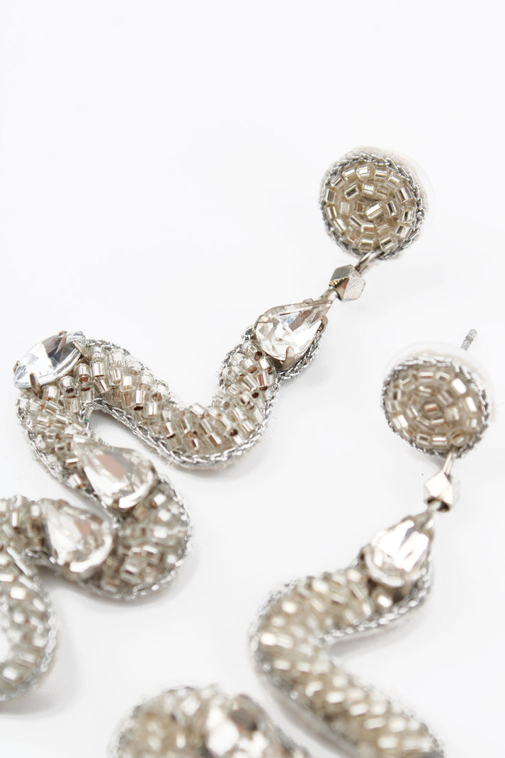 My Doris Beaded Silver Snake Earrings