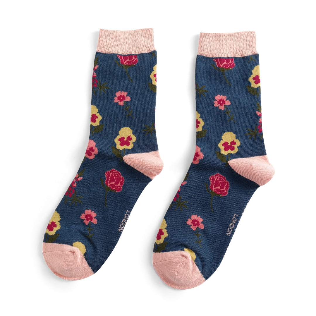 Miss Sparrow Botany Study Socks Navy