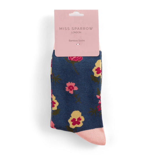 Miss Sparrow Botany Study Socks Navy