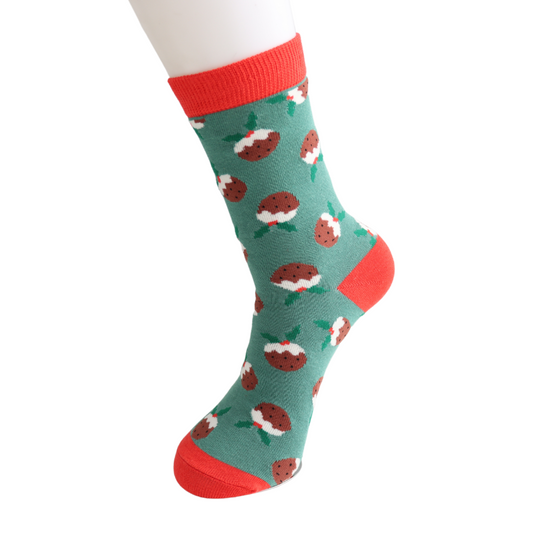 Miss Sparrow Christmas Puddings Socks Green